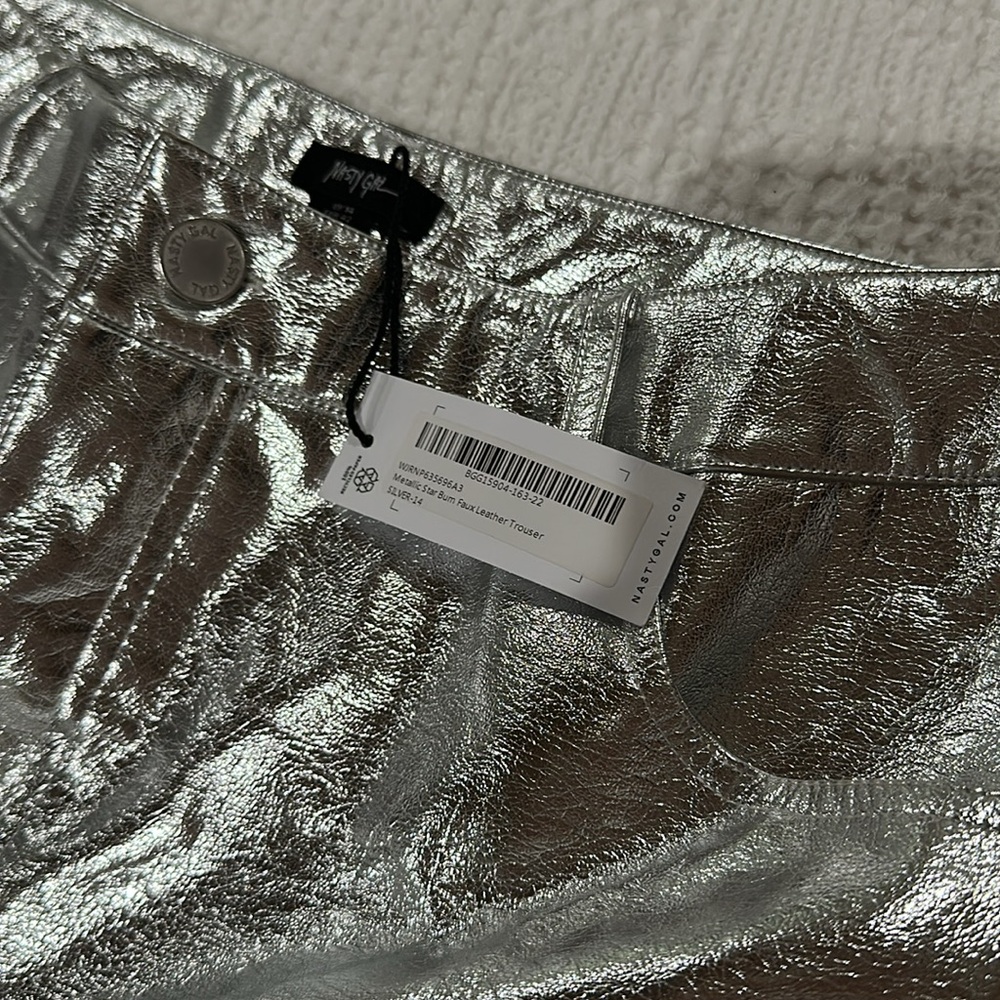 NASTY GAL Metallic Star Bum Faux Leather Trousers Silver Pants - Picture 12 of 12